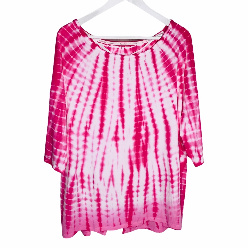 Calvin Klein plus size pink & white tie dye open back performance top size 1X